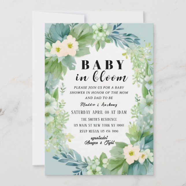 Bebé azul en una invitación de Baby Shower en flor (Anverso)