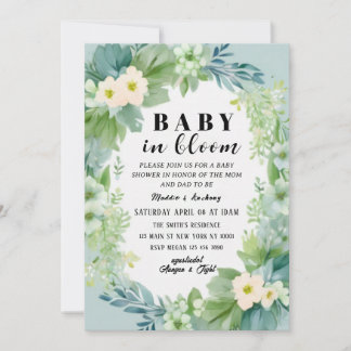 Bebé azul en una invitación de Baby Shower en flor