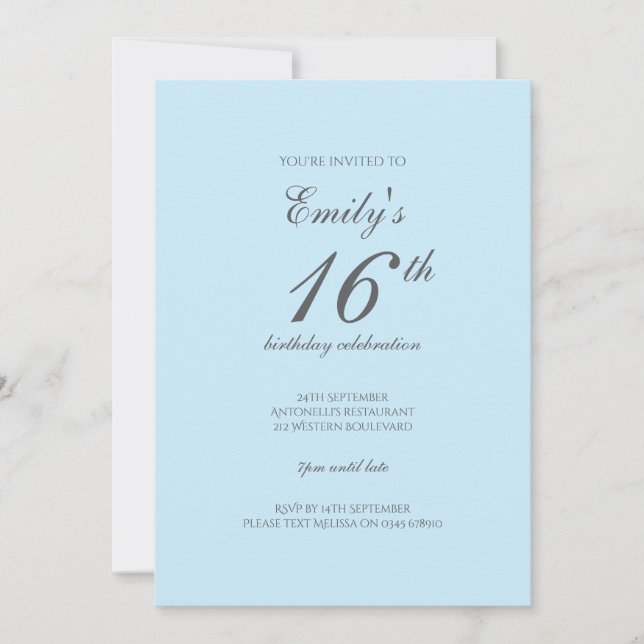Bebé Azul Minimalista Invitación de cumpleaños núm (Anverso)