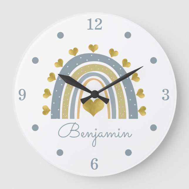 Bebé azul Nursera de arcoiris Reloj de pared acríl (Anverso)