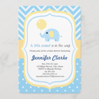 Bebé azul Pequeño elefante Invitación a Baby Showe