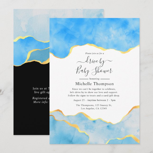 Bebé Azul y Agata Invitación de Ducha de Paso (Anverso / Reverso)