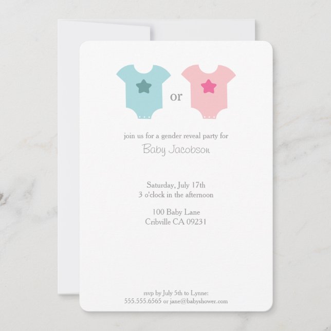 Bebé azul y rosa de traje de bodysuit Invitación r (Anverso)