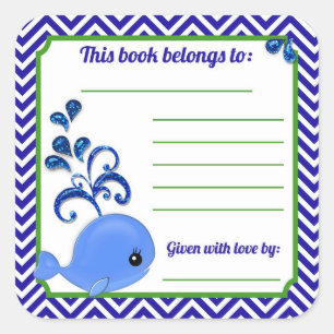 Bebé ballena azul Baby Shower Book Plate Pegatinas