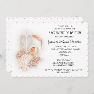 Bebé Baptismal Chica Flores Rosa Invitación