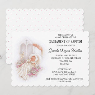 Bebé Baptismal Chica Flores Rosa Invitación