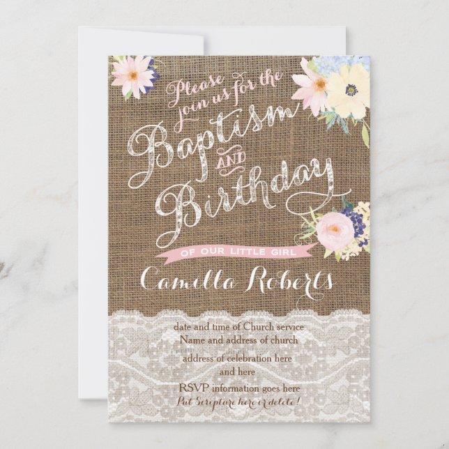 bebé bautismo e invitaciones de cumpleaños (Anverso)