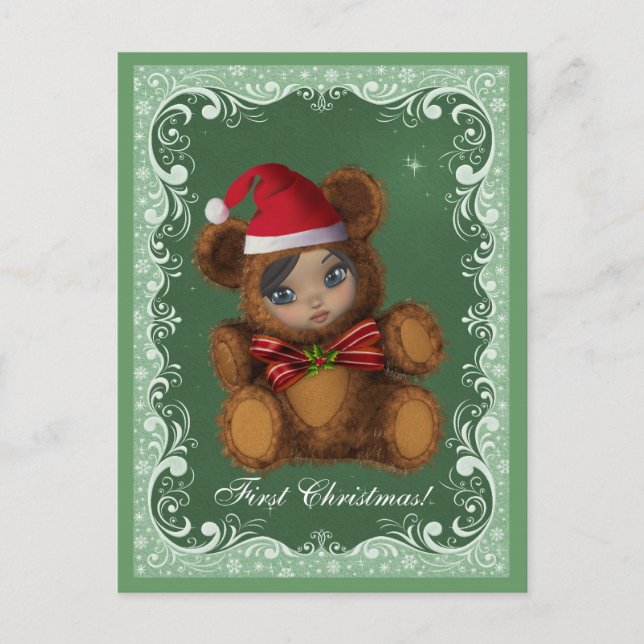 Bebé Bear Papá Noel Primer Postal De Navidad (Anverso)