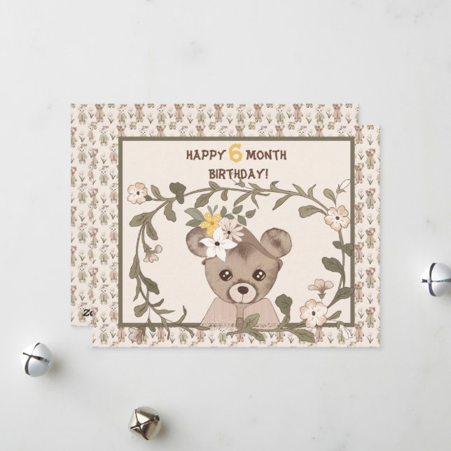 Bebé Bear tarjeta de cumpleaños de medio año niño  (Anverso/Reverso In Situ)