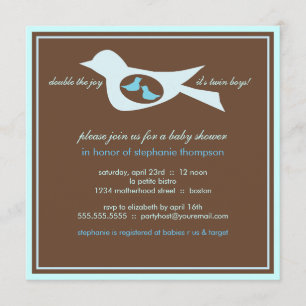 Bebé Birdie Twin Boys Blue Baby Shower Invitación