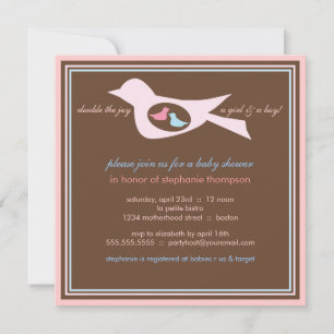 Bebe Birdie Twins Pink Blue Invitación a Baby Show