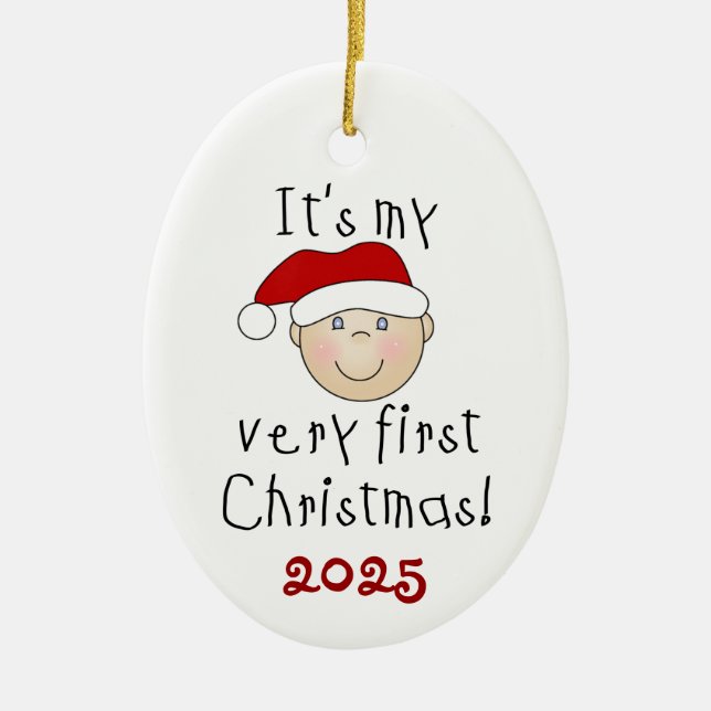 Bebé blanco 1.ᵉʳ Ornamento navideño (Frente)