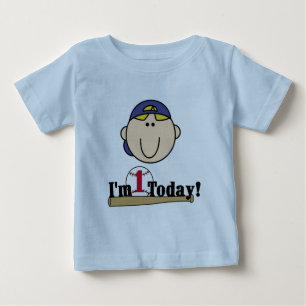 Bebé Blond Boy Baseball Primera camiseta de cumpleaños