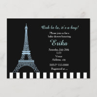 Bebé Blue Eiffel Tower Paris Boy Shower Invitación