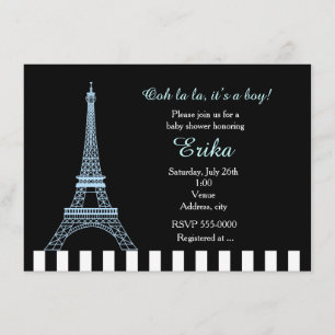 Bebe Blue Eiffel Tower Paris Boy Shower Invitación