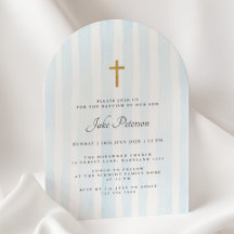 Bebe Blue Watercolor Stripes Baptism Invitación