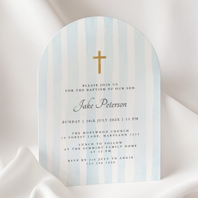 Bebe Blue Watercolor Stripes Baptism Invitación (Subido por el creador)