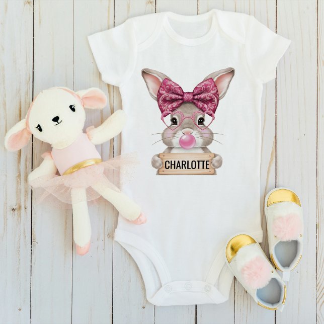 Bebé Body de conejito de Pascua personalizado para niña (Personalized Easter Bunny Baby Bodysuit for Girls)