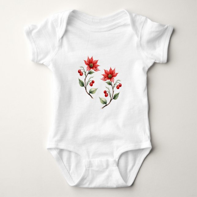 Bebé Body para Bebê  Natal  Flores Vermelhas (Anverso)