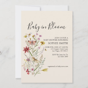 Bebé Botánico De Flor Silvestre En Invitación De B