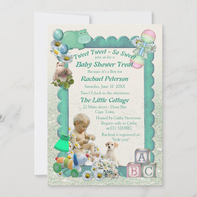 Bebé Boy Shower tuitea invitación (Anverso)
