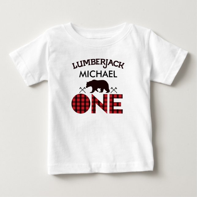 Bebé Boys Lumberjack Bear Flores Primera camiseta de cu (Anverso)