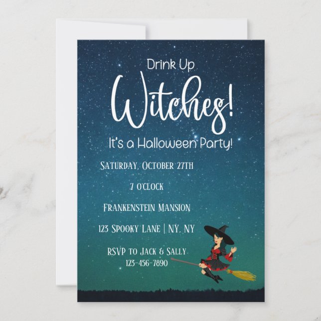 Bebe brujas oscuras invitaciones a la fiesta de Ha (Anverso)