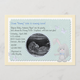 Bebe Bunny Blue Photo Baby Shower Invitación