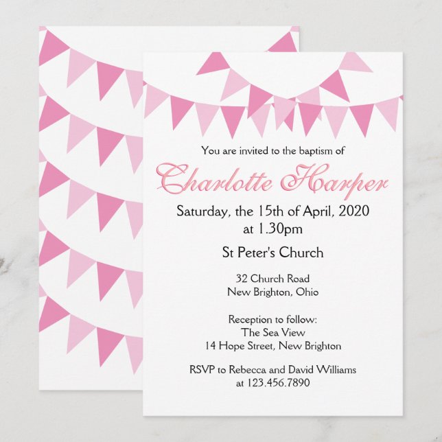 Bebé Bunting Baptism Pink Baptism Invitación a la  (Anverso / Reverso)
