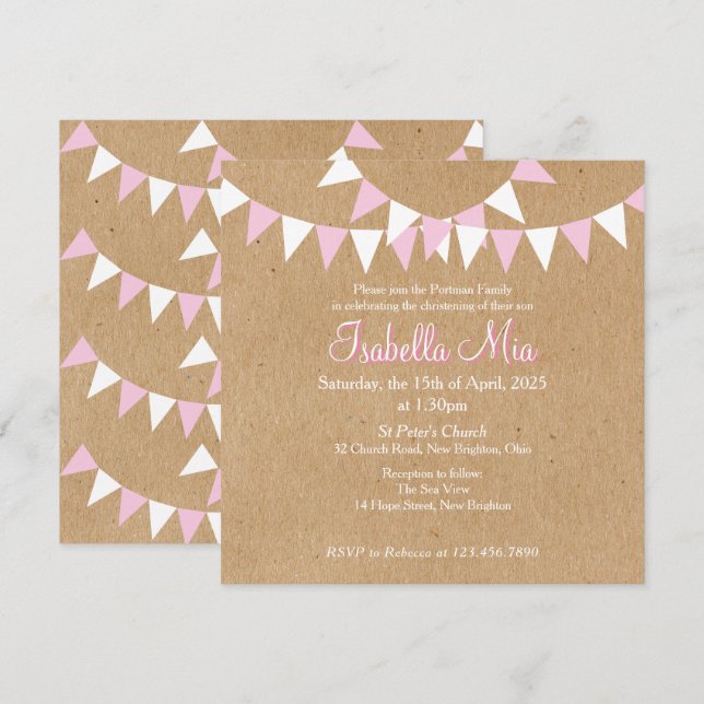 Bebé Bunting Baptism Pink Baptism Invitación a la  (Anverso / Reverso)