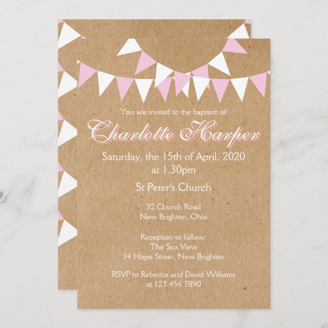 Bebé Bunting Baptism Pink Baptism Invitación a la  (Anverso / Reverso)