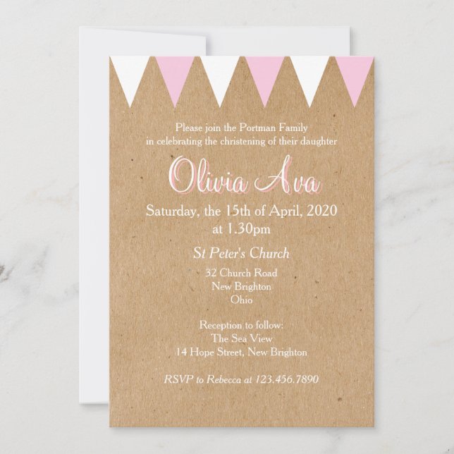 Bebé Bunting Baptism Pink Baptism Invitación a la  (Anverso)