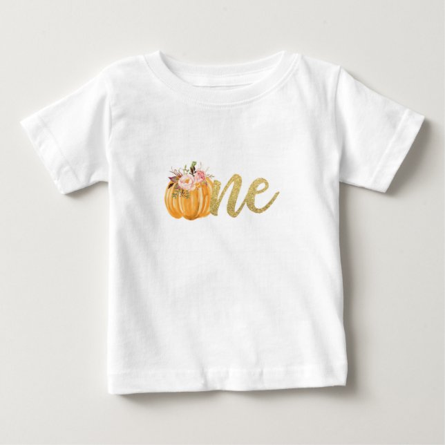 Bebé Calabaza primera camiseta de cumpleaños ONE - Flor (Anverso)