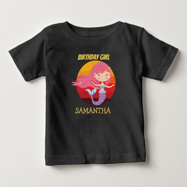 Bebé Camiseta amarilla de cumpleaños de sirena (Anverso)