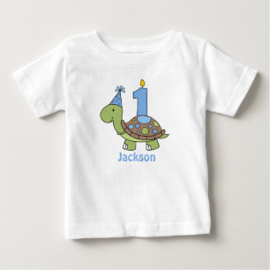 Bebé Camiseta azul de cumpleaños de tortuga personaliza
