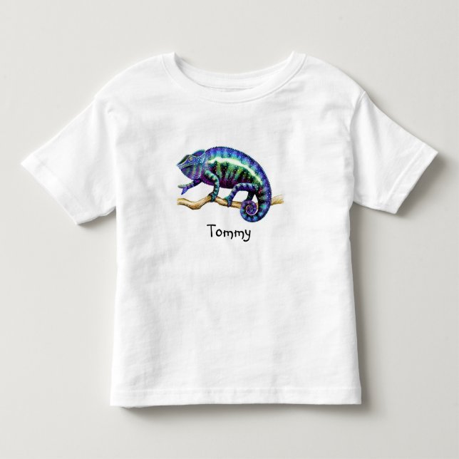 Bebé Camiseta azul del niño del camaleón de la pantera (Anverso)