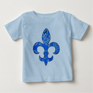 Bebé Camiseta azul del pañuelo de la flor de lis