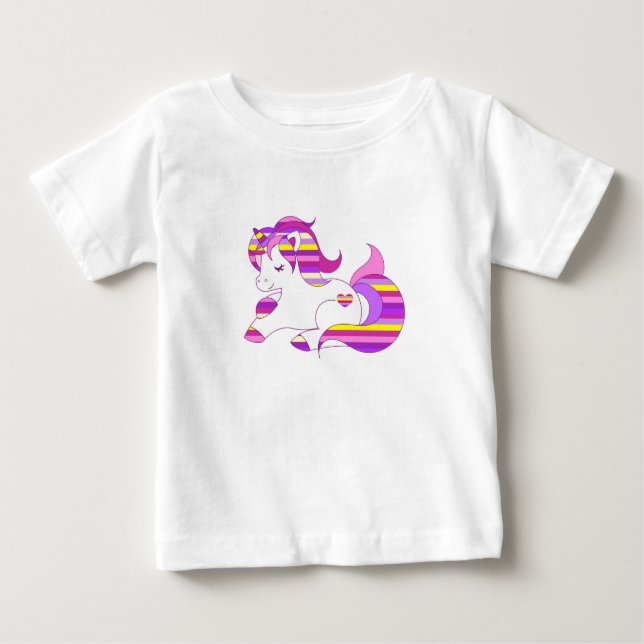 Bebé Camiseta Bonita de Unicornio con Rayas Moradas y R (Anverso)