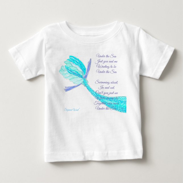 Bebé Camiseta cola de pez bajo el mar con poema (Anverso)