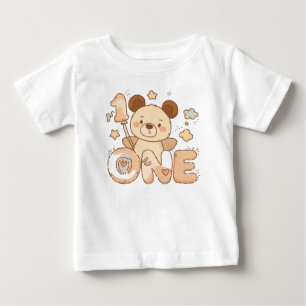 Bebé Camiseta crema de oso de dibujos animados único “U