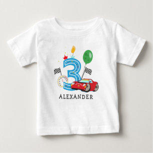 Bebé Camiseta Cumpleaños 3 Años Coche de Carreras Niño