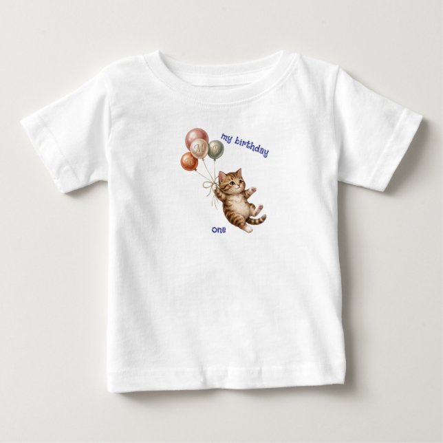 Bebé Camiseta Cumpleaños de Gatito Adorable (Anverso)