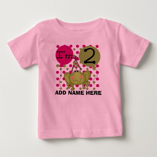 Bebé Camiseta de 2º cumpleaños de rana rosa personaliza (Anverso)