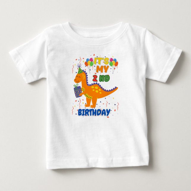 Bebé Camiseta de 2 cumpleaños de Fiesta de dinosaurios  (Anverso)