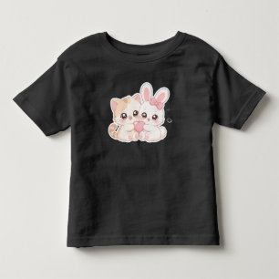 Bebé Camiseta de amigos inseparables gatito y conejito