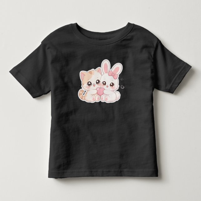 Bebé Camiseta de amigos inseparables gatito y conejito  (Anverso)