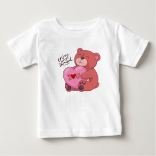 Bebé Camiseta de amor para oso ilustrativo marrón y ros