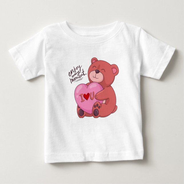 Bebé Camiseta de amor para oso ilustrativo marrón y ros (Anverso)