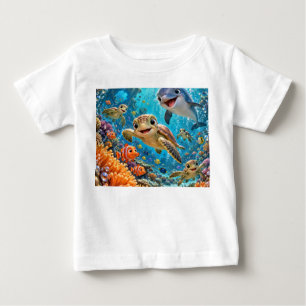 Bebé Camiseta de arrecife de dibujos animados submarino