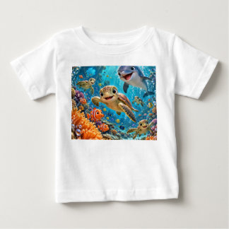 Bebé Camiseta de arrecife de dibujos animados submarino